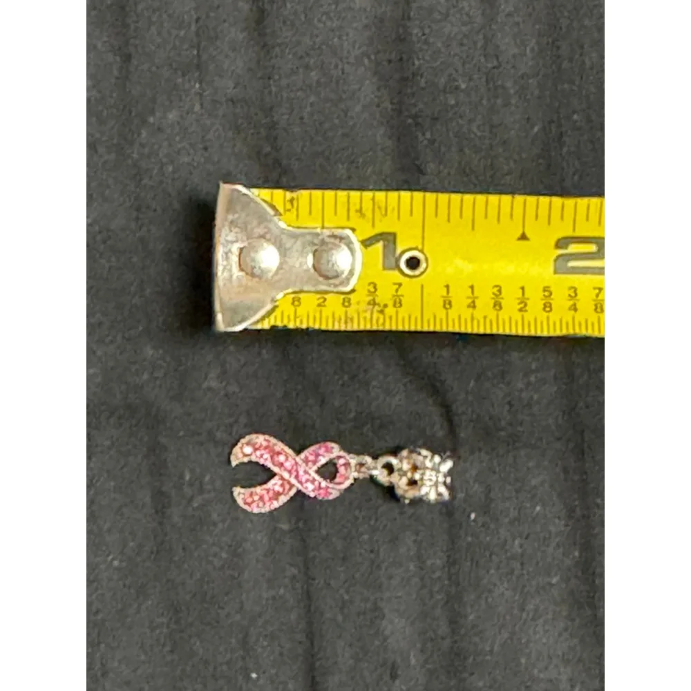 Set of 5 Silver and Pink Rhinestone Breast Cance Awareness Ribbon Dangle Charms